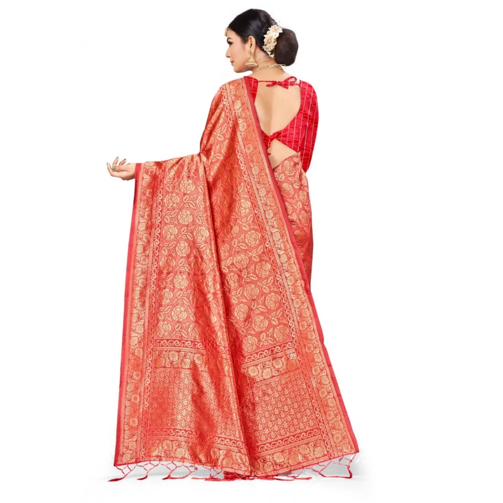 Generic Women's Banarasi Silk Saree (Peach,5-6 Mtrs) - Image 2