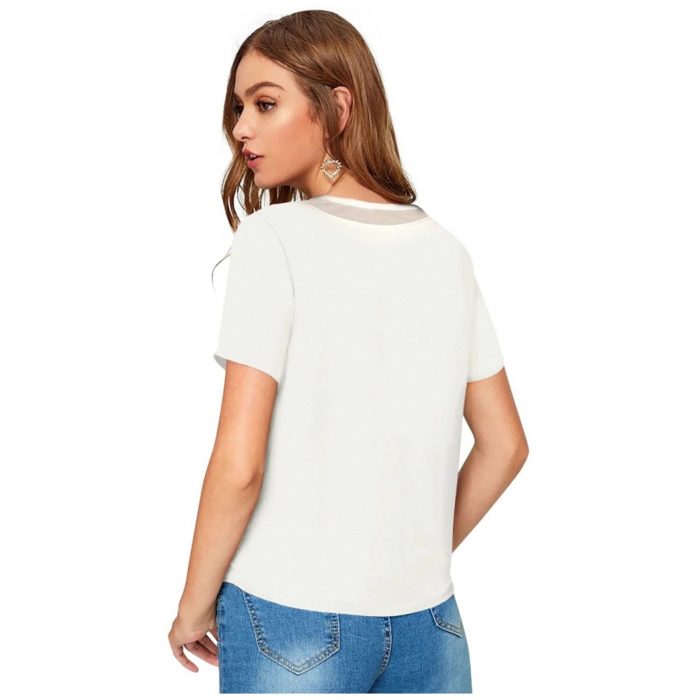 Generic Women's Polyester, Knitting Western Wear T-Shirt (White) - Image 2