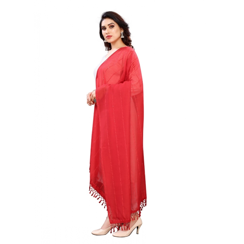 Generic Women's Cotton Silk Strips Printed Dupatta (Red, Length:2-2.4 mtr) - Image 4