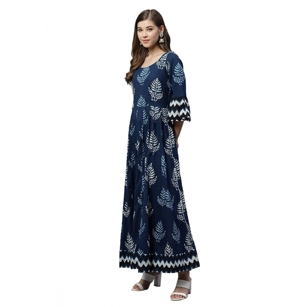 Generic Women's Cotton Printed Regular Kurti (Blue, Cotton ) - Image 3