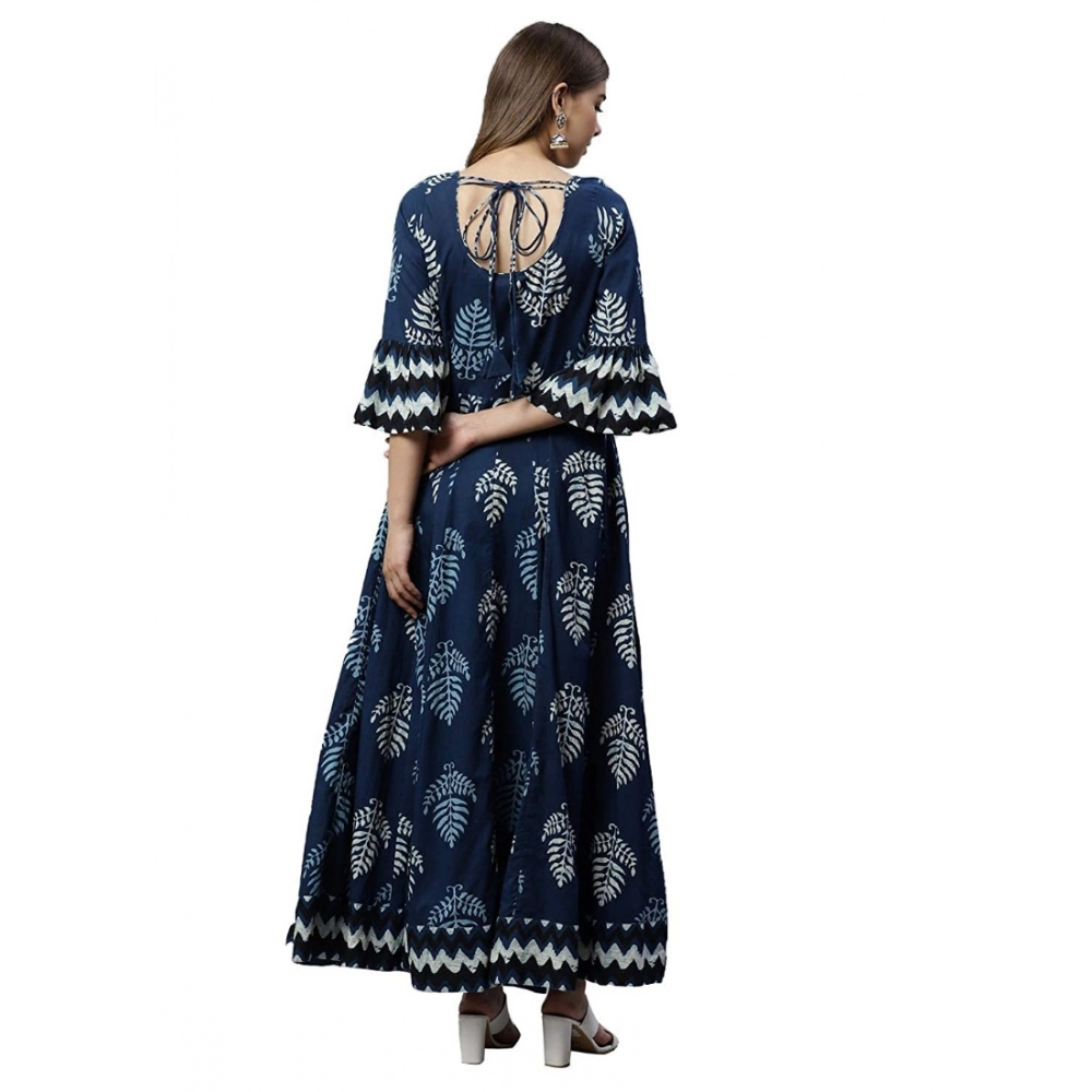 Generic Women's Cotton Printed Regular Kurti (Blue, Cotton ) - Image 2