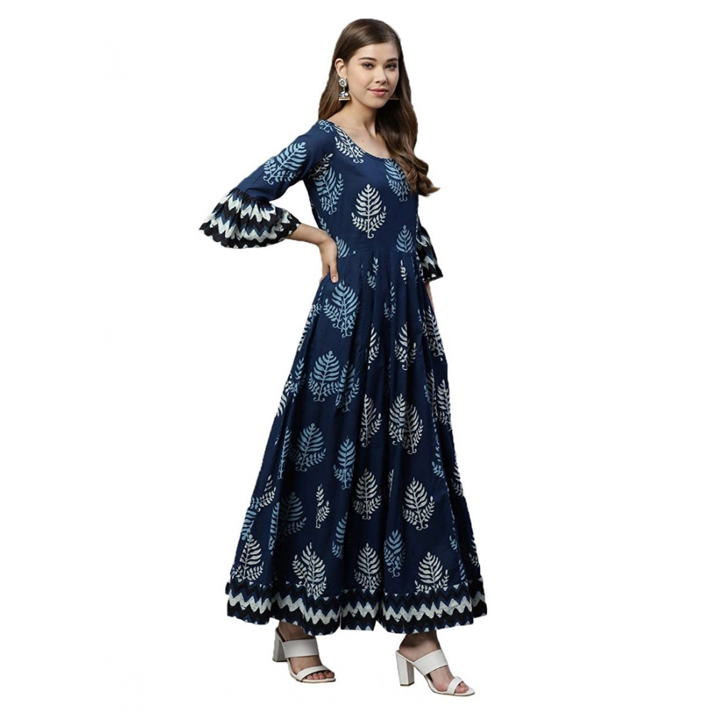 Generic Women's Cotton Printed Regular Kurti (Blue, Cotton ) - Image 5