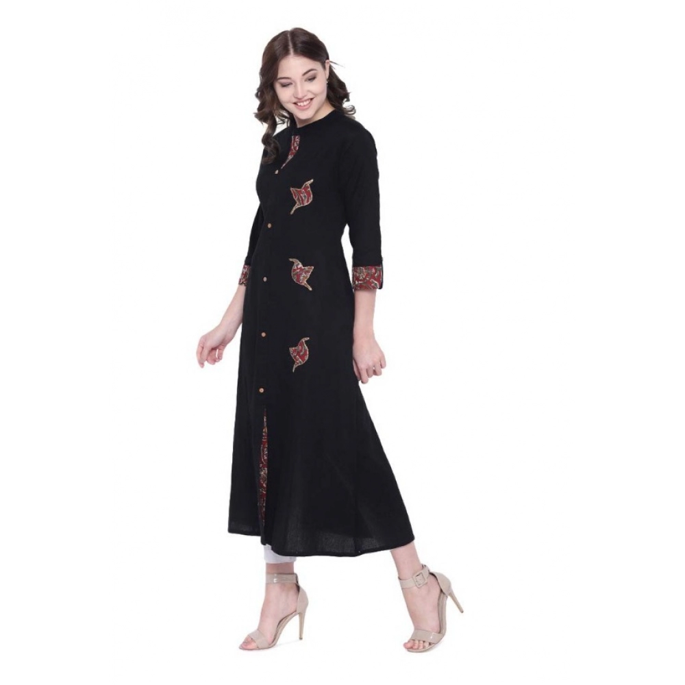 Generic Women's Khadi Printed A Line Kurti (Black, Khadi) - Image 5