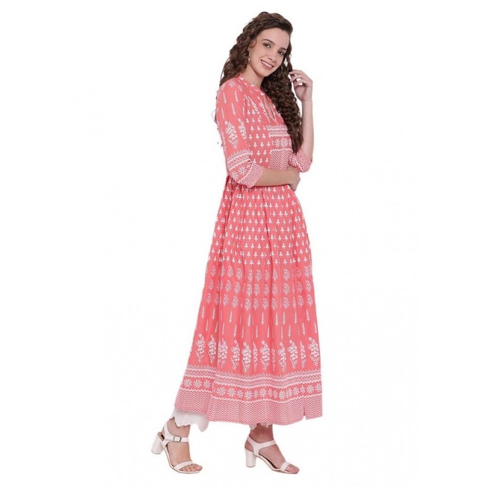 Generic Women's Cotton Printed Regular Kurti (Peach, Cotton) - Image 5