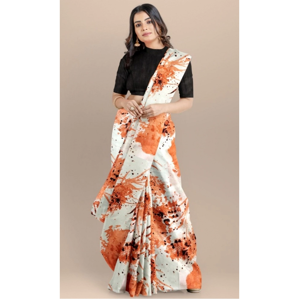 Generic Women's Joya Silk Saree with Blouse (Orange, 5-6 Mtrs) - Image 4