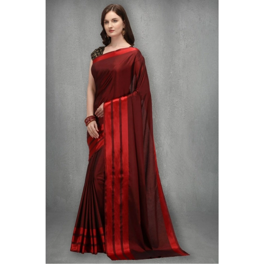 Generic Women's Satin Silk Saree with Blouse (Red, 5-6 Mtrs) - Image 3