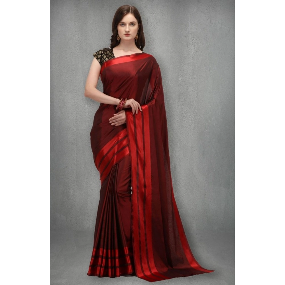 Generic Women's Satin Silk Saree with Blouse (Red, 5-6 Mtrs) - Image 4