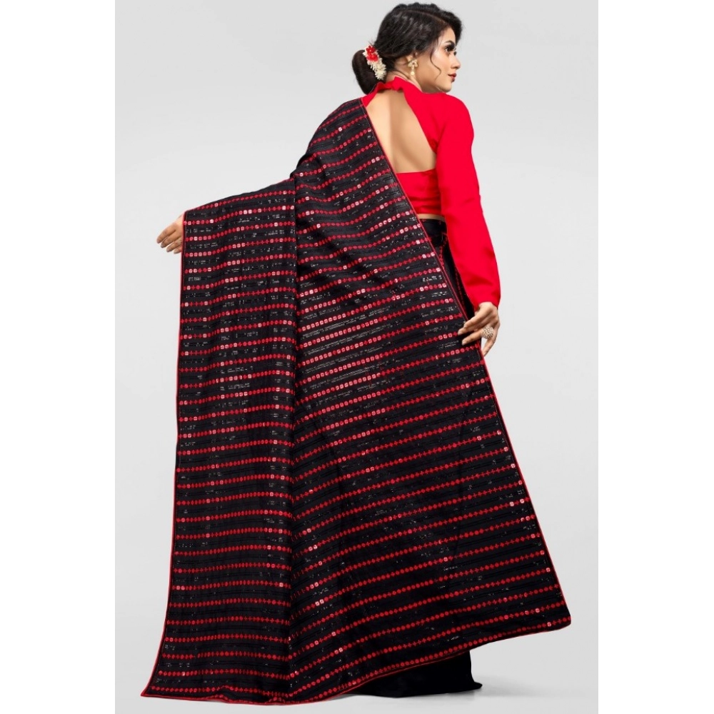 Generic Women's Vichitra Saree with Blouse (Red, 5-6 Mtrs) - Image 2