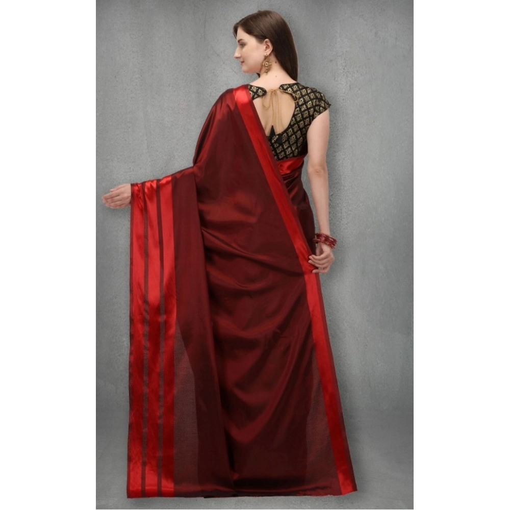Generic Women's Satin Silk Saree with Blouse (Red, 5-6 Mtrs) - Image 2