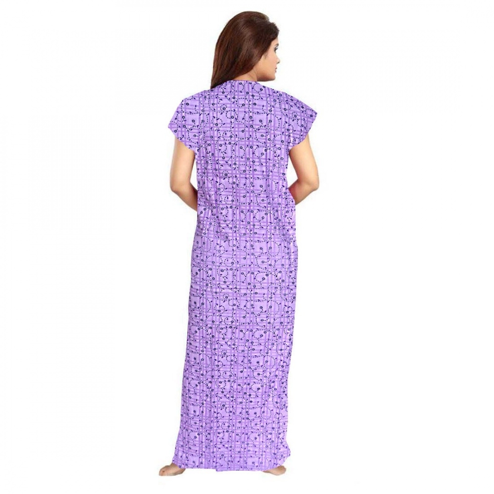 Generic Women's Cotton Printed Maxi Nighty (Lavender) - Image 3