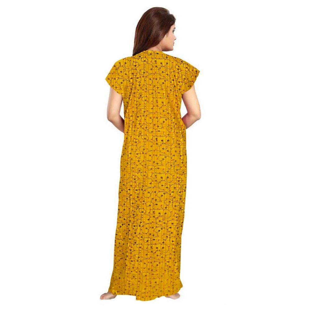 Generic Women's Cotton Printed Maxi Nighty (Yellow) - Image 3