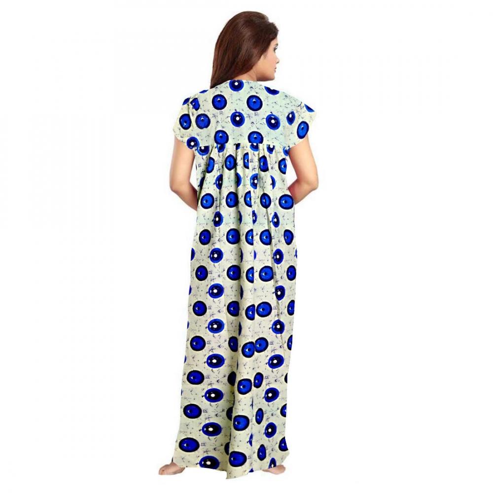 Generic Women's Cotton Printed Maxi Nighty (Off White) - Image 3