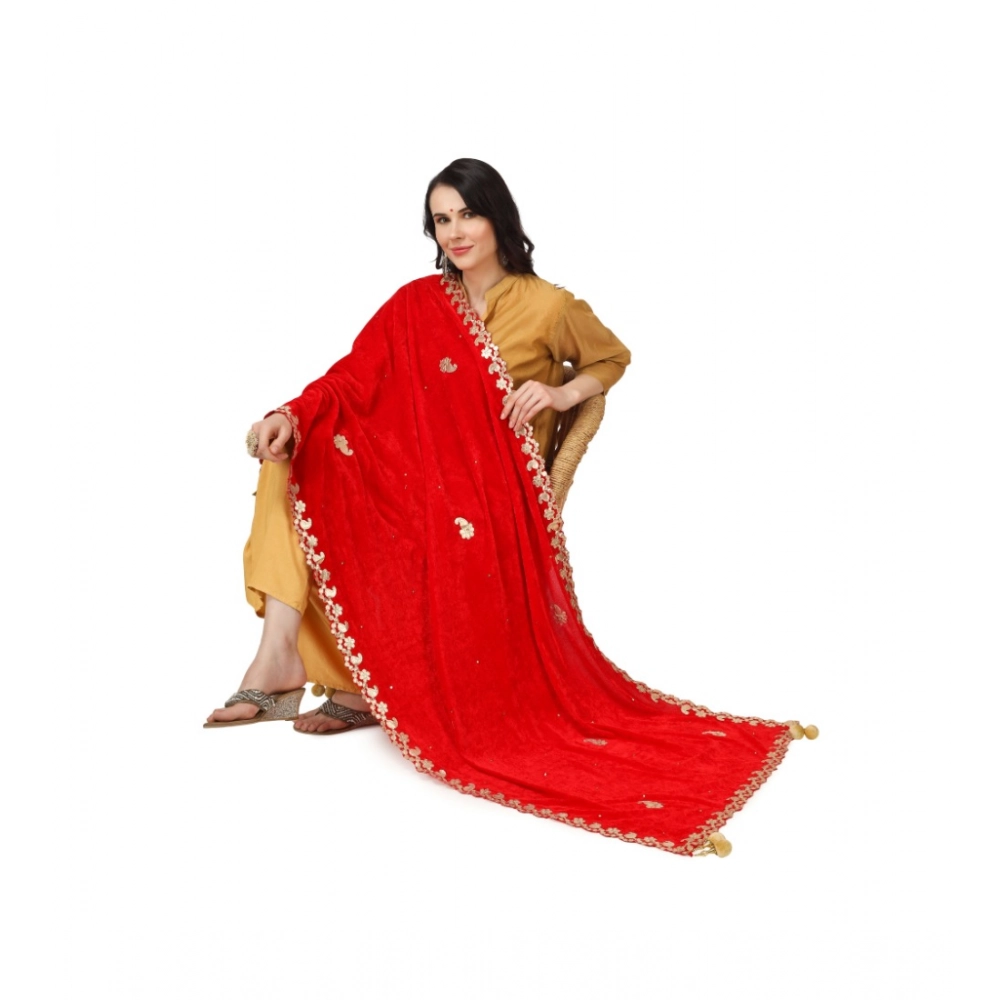Generic Women's Velvet Gotta Patti Dupatta (Red, Length: 2.25 to 2.50 Mtr) - Image 2