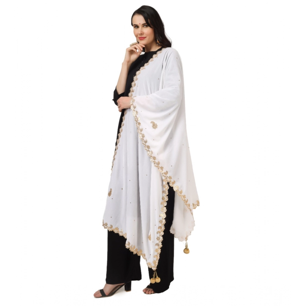 Generic Women's Velvet Gotta Patti Dupatta (White, Length: 2.25 to 2.50 Mtr) - Image 5