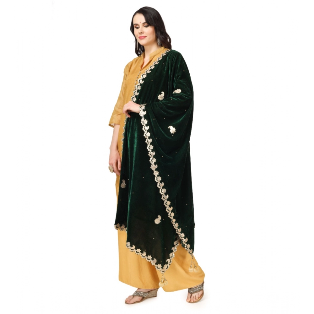 Generic Women's Velvet Gotta Patti Dupatta (Green, Length: 2.25 to 2.50 Mtr) - Image 5