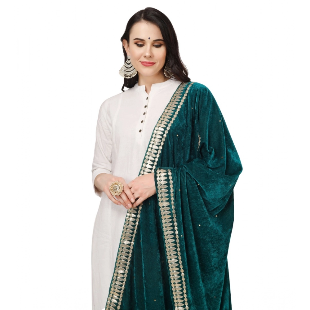 Generic Women's Velvet Gotta Patti Dupatta (Dark Green, Length: 2.25 to 2.50 Mtr) - Image 4