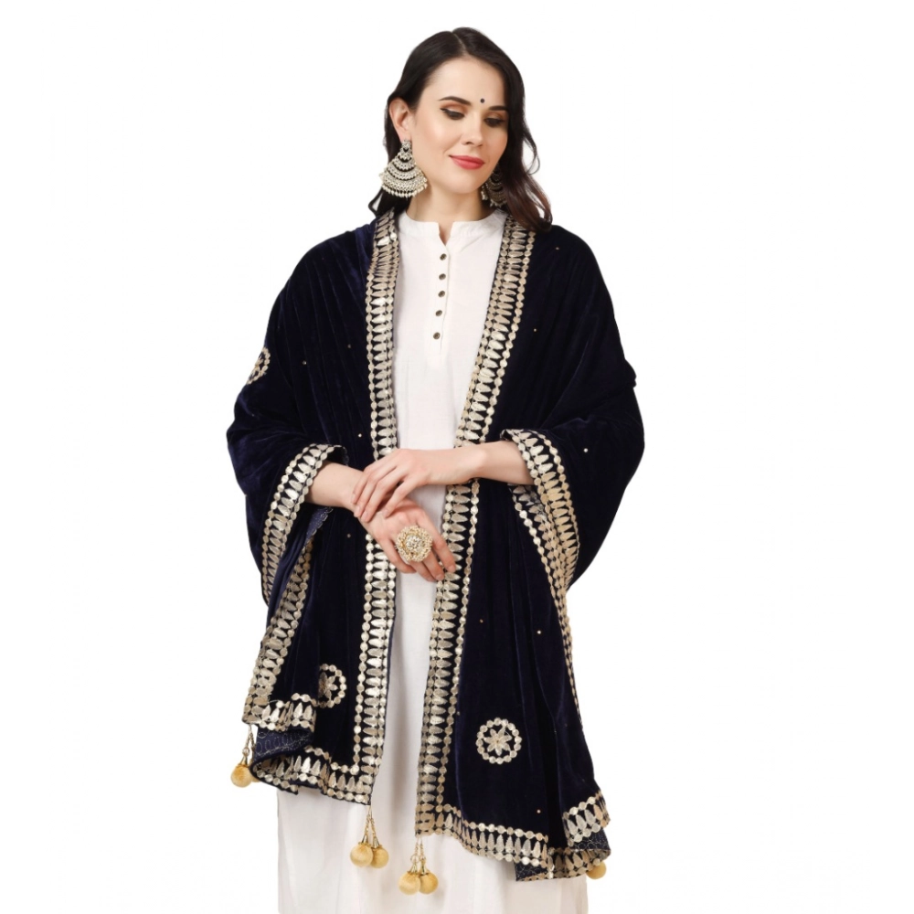 Generic Women's Velvet Gotta Patti Dupatta (Blue, Length: 2.25 to 2.50 Mtr) - Image 3