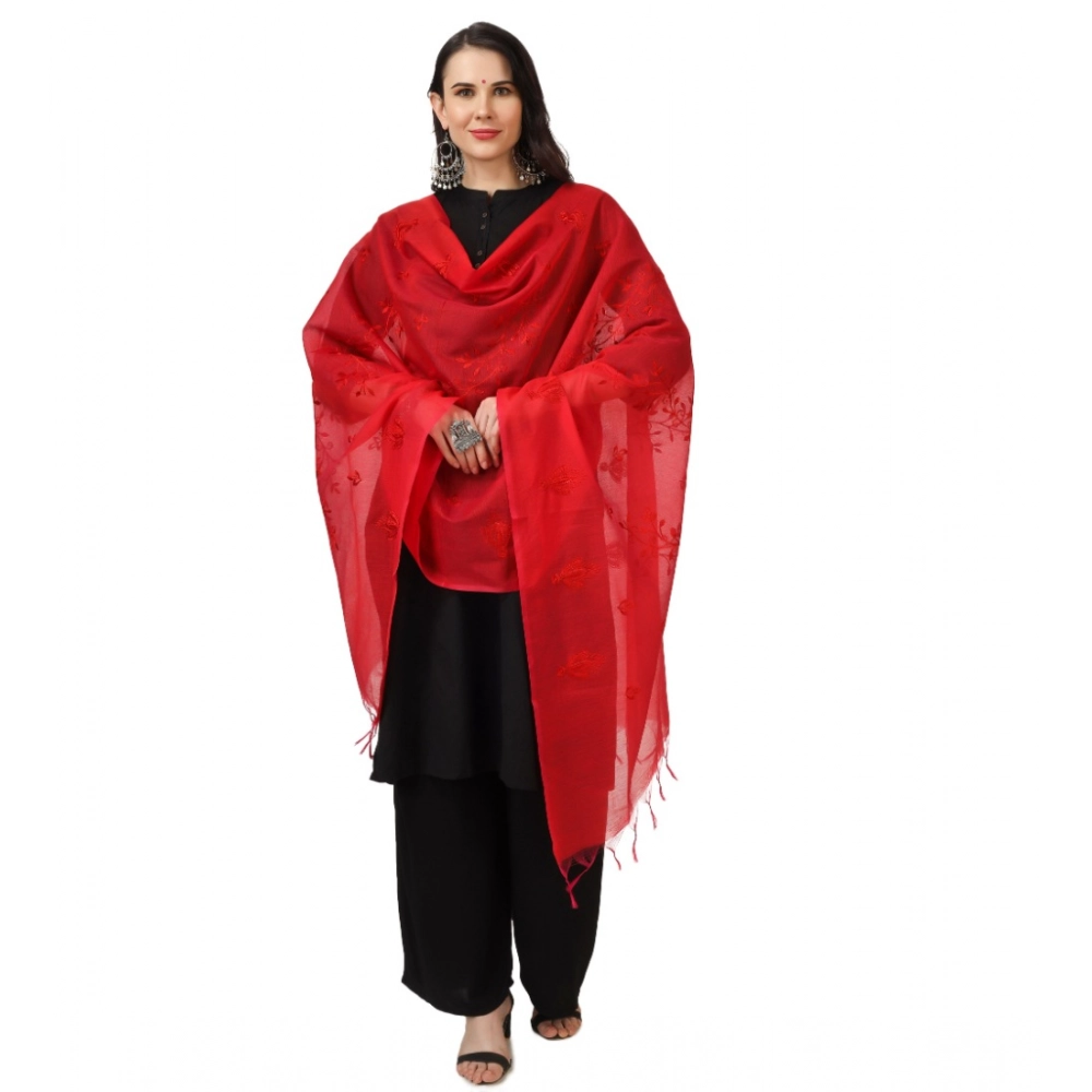 Generic Women's Cotton Embroidered Dupatta (Red, Length: 2.25 to 2.50 Mtr) - Image 4