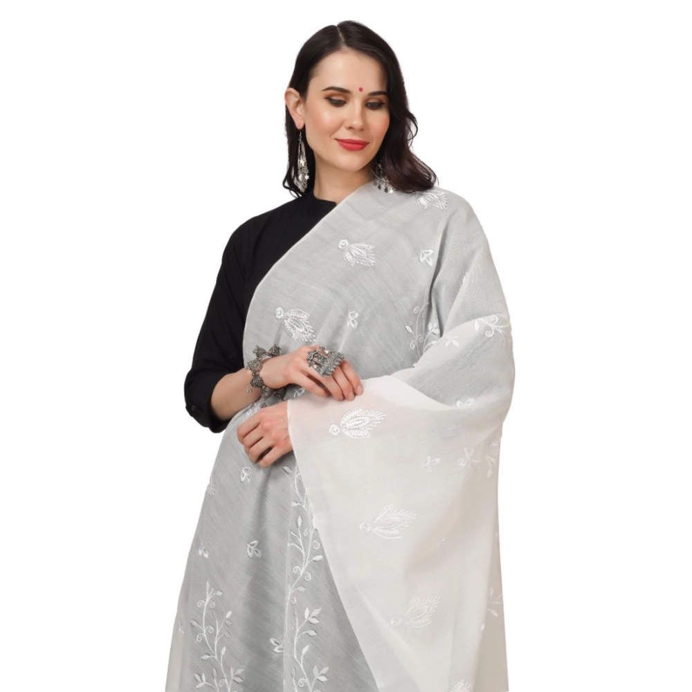 Generic Women's Cotton Embroidered Dupatta (White, Length: 2.25 to 2.50 Mtr) - Image 4