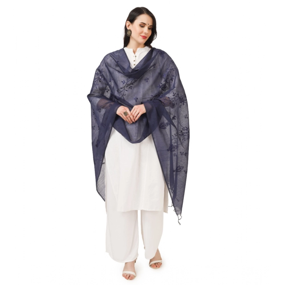 Generic Women's Cotton Embroidered Dupatta (Dark Blue, Length: 2.25 to 2.50 Mtr) - Image 2
