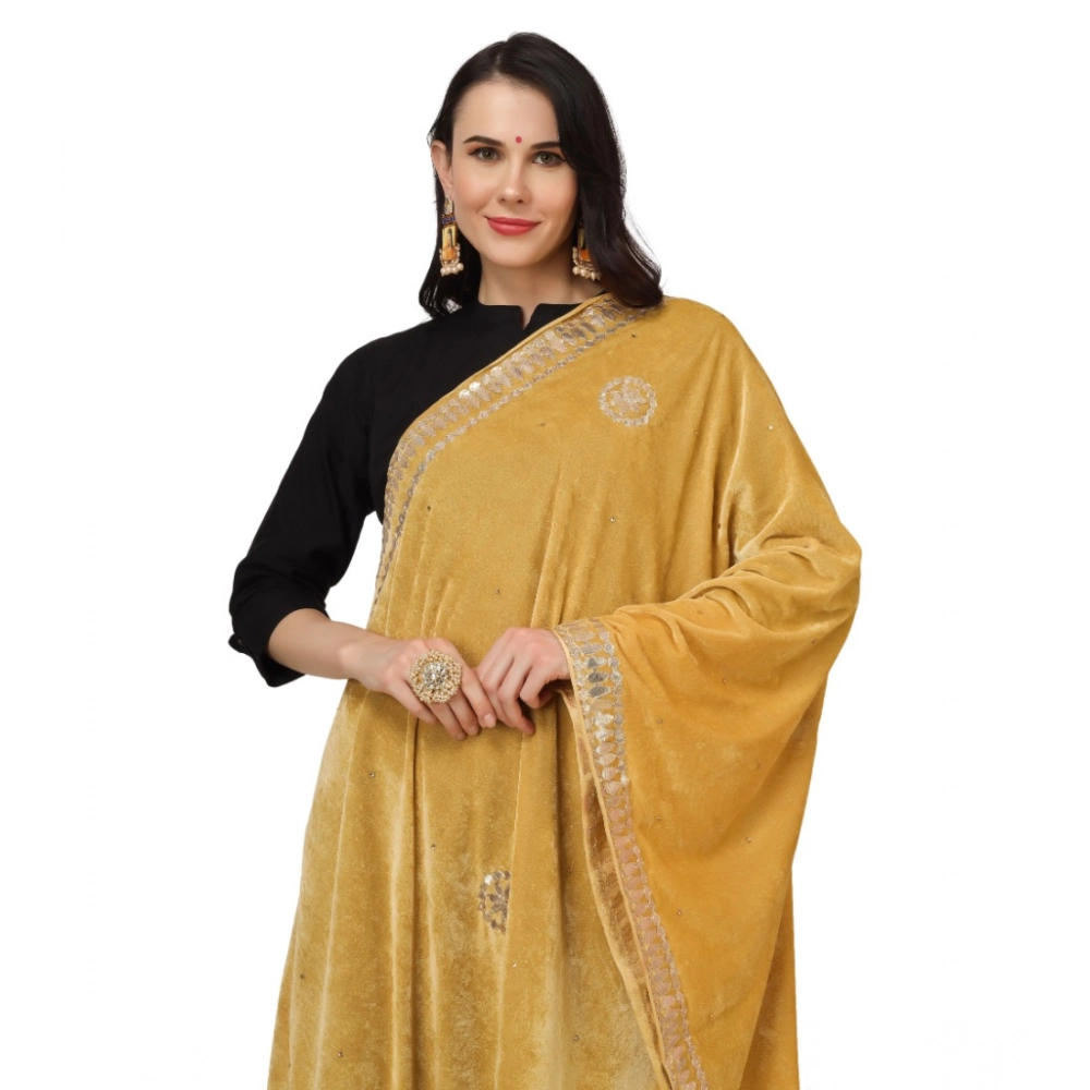 Generic Women's Velvet Gotta Patti Dupatta (Yellow, Length: 2.25 to 2.50 Mtr) - Image 4