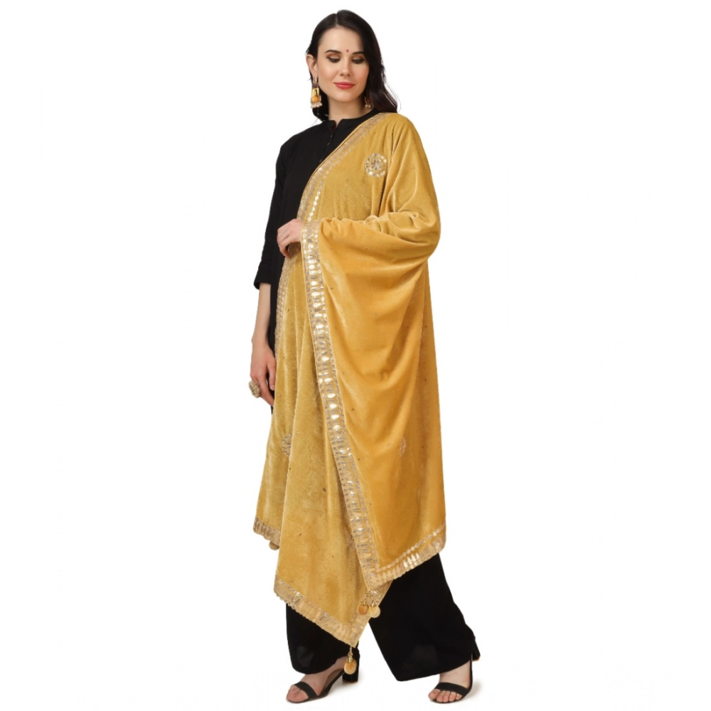 Generic Women's Velvet Gotta Patti Dupatta (Yellow, Length: 2.25 to 2.50 Mtr) - Image 5