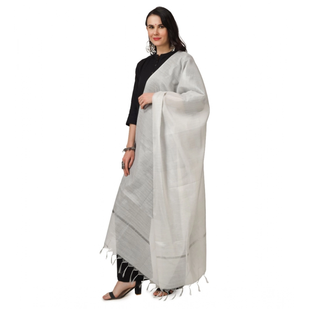 Generic Women's Chanderi Solid Dupatta (White, Length: 2.25 to 2.50 Mtr) - Image 5