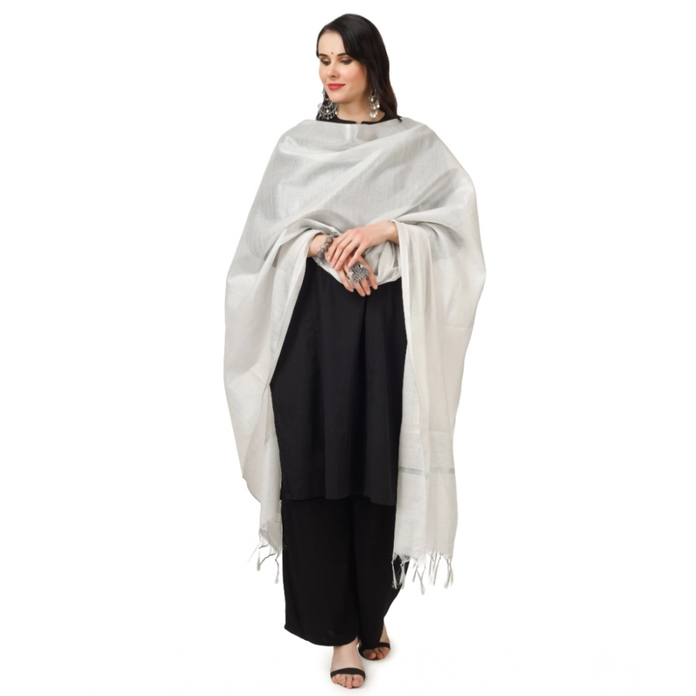 Generic Women's Chanderi Solid Dupatta (White, Length: 2.25 to 2.50 Mtr) - Image 2