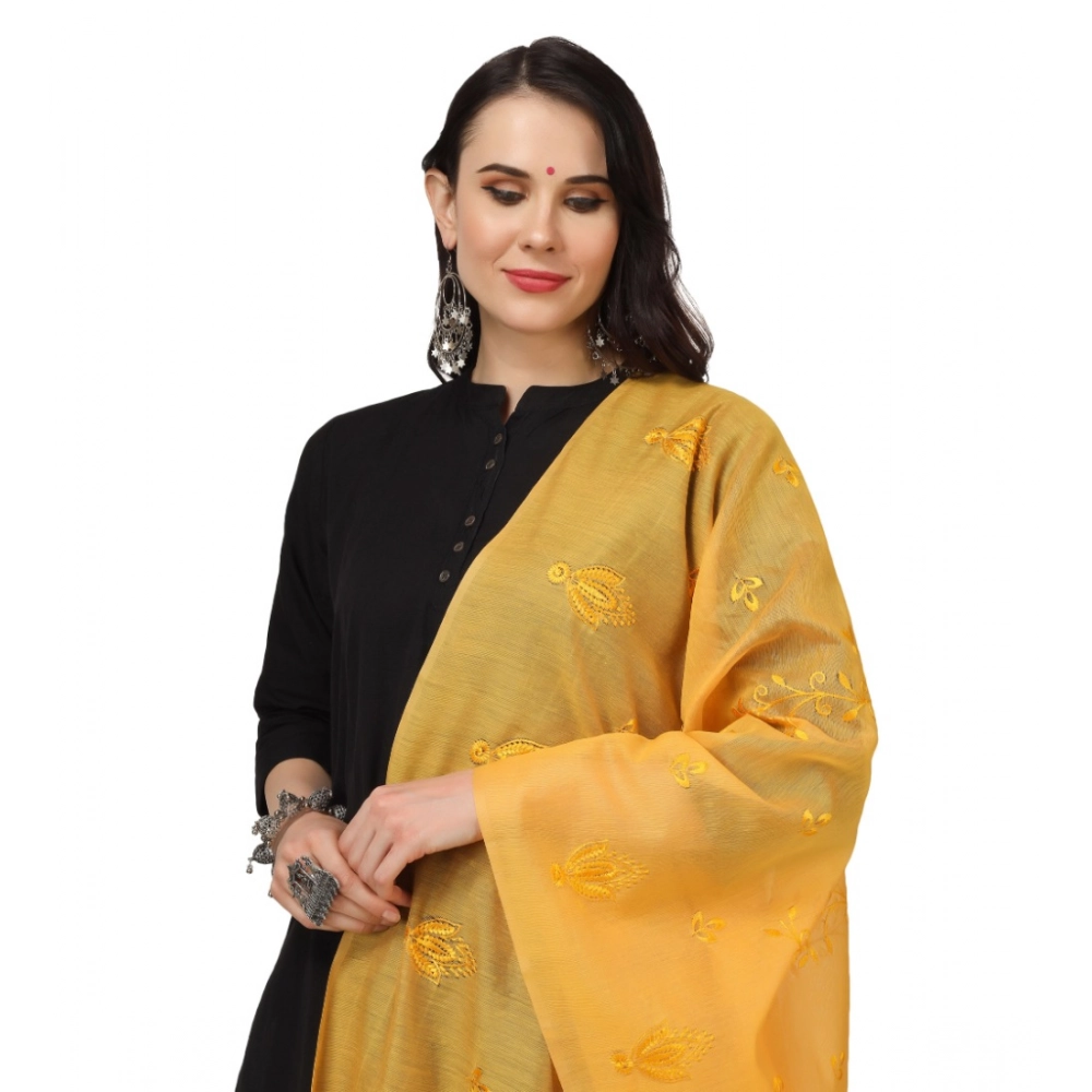 Generic Women's Cotton Embroidered Dupatta (Yellow, Length: 2.25 to 2.50 Mtr) - Image 4