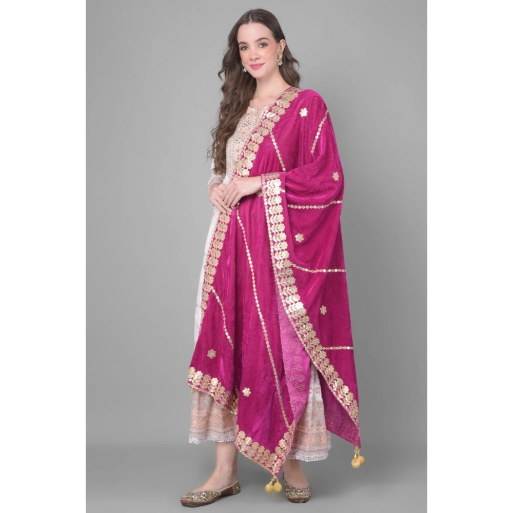 Generic Women's Velvet Gotta Patti Dupatta (Purple, Length: 2.25 to 2.50 Mtr) - Image 3