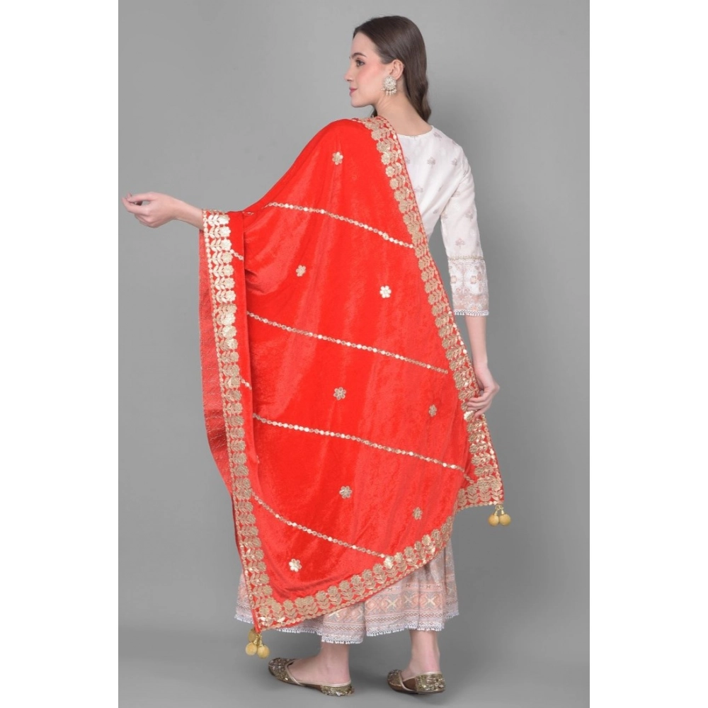 Generic Women's Velvet Gotta Patti Dupatta (Red, Length: 2.25 to 2.50 Mtr) - Image 4