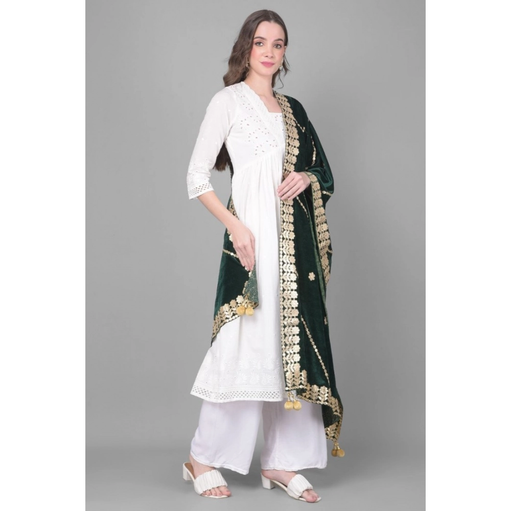 Generic Women's Velvet Gotta Patti Dupatta (Green, Length: 2.25 to 2.50 Mtr) - Image 2