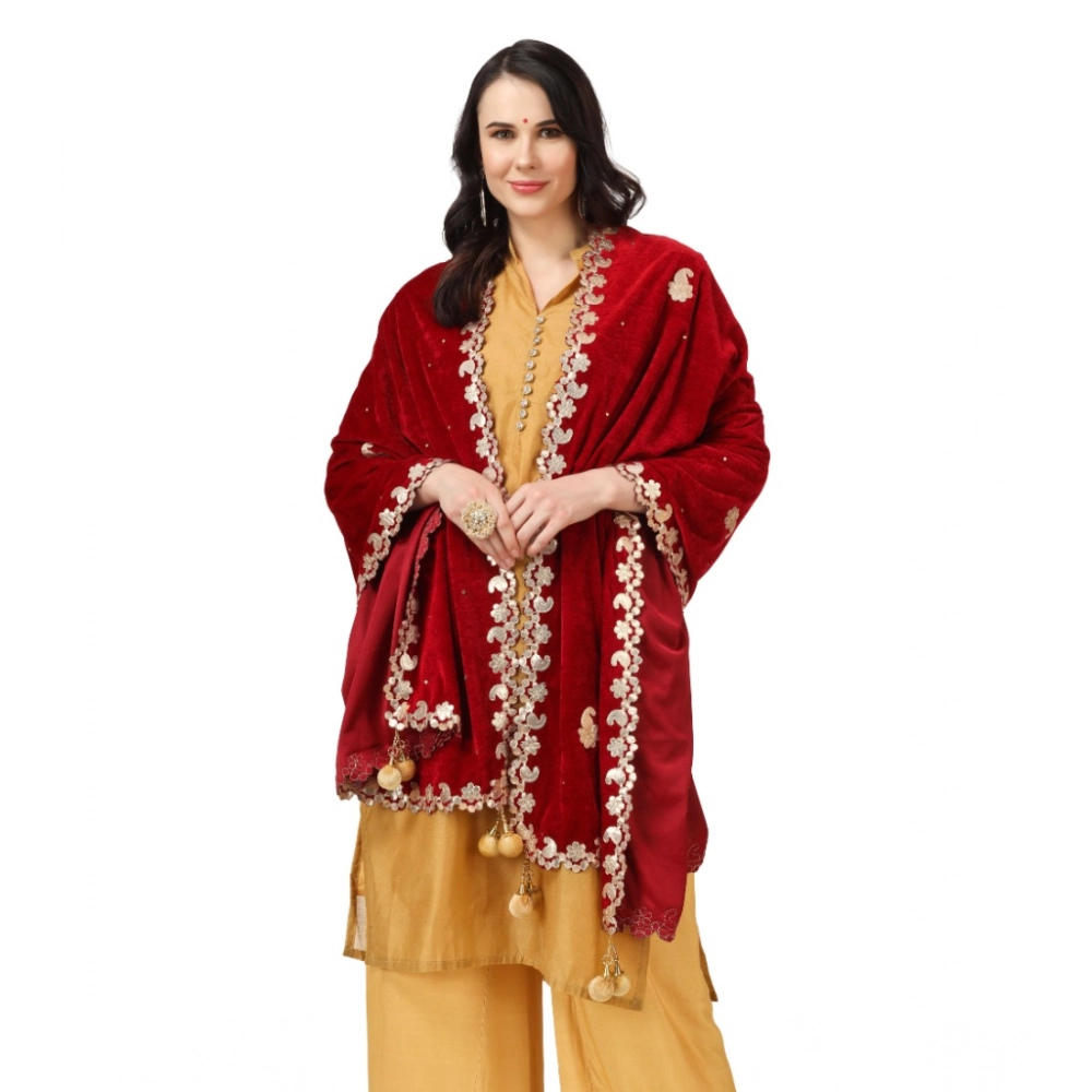 Generic Women's Velvet Gotta Patti Dupatta (Maroon, Length: 2.25 to 2.50 Mtr) - Image 4