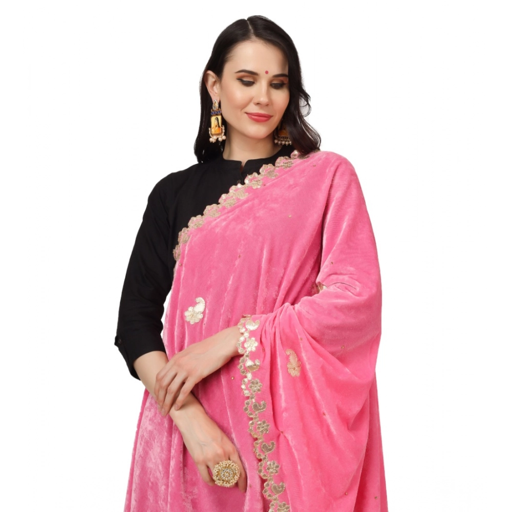 Generic Women's Velvet Gotta Patti Dupatta (Pink, Length: 2.25 to 2.50 Mtr) - Image 4