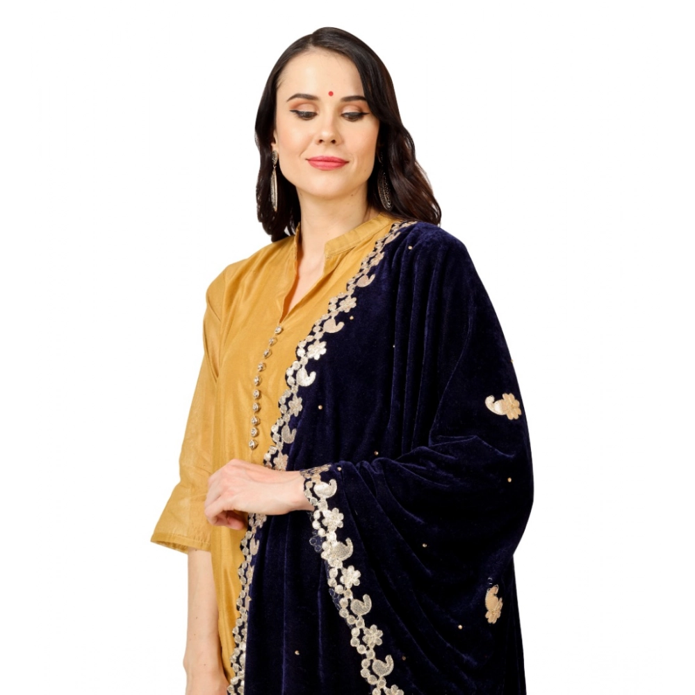 Generic Women's Velvet Gotta Patti Dupatta (Blue, Length: 2.25 to 2.50 Mtr) - Image 4