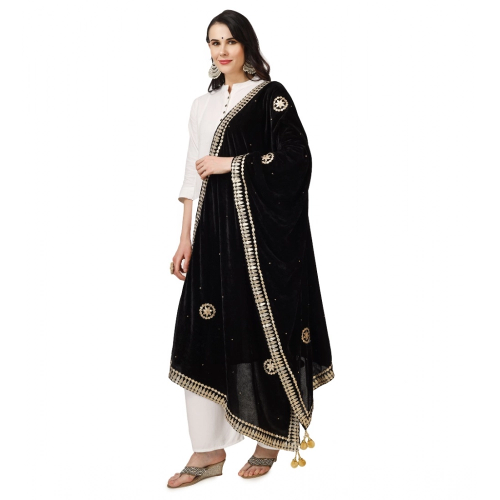 Generic Women's Velvet Gotta Patti Dupatta (Black, Length: 2.25 to 2.50 Mtr) - Image 5