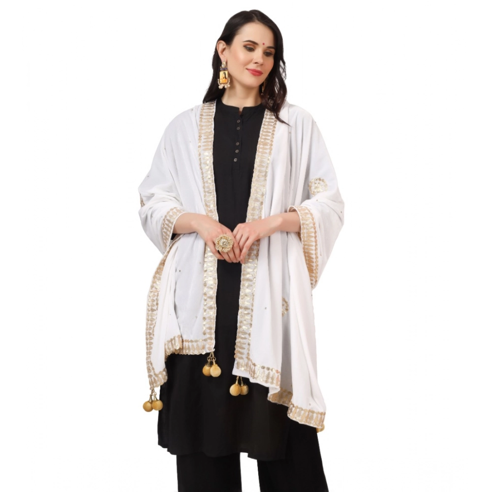 Generic Women's Velvet Gotta Patti Dupatta (White, Length: 2.25 to 2.50 Mtr) - Image 3