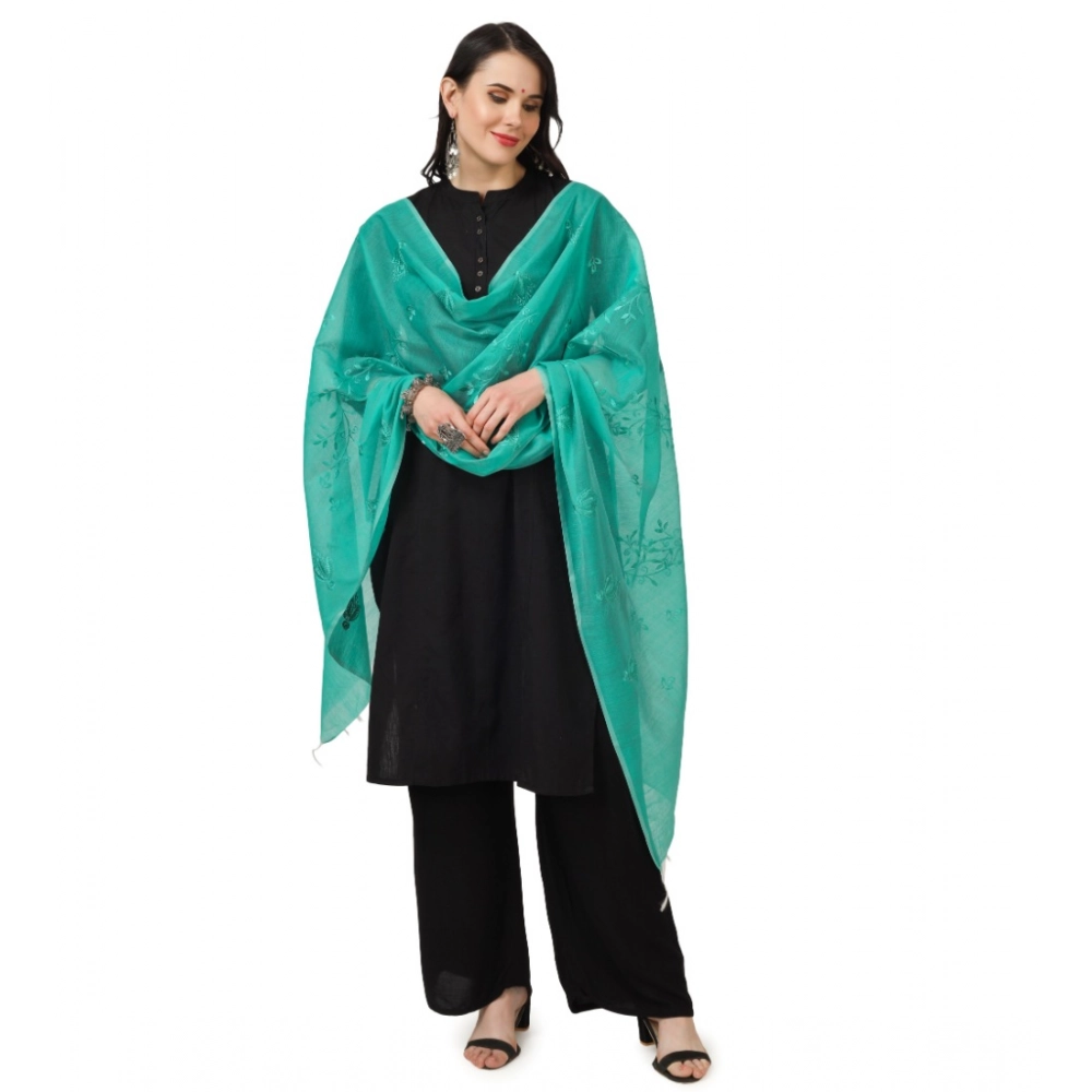 Generic Women's Cotton Embroidered Dupatta (Turquoise, Length: 2.25 to 2.50 Mtr) - Image 2
