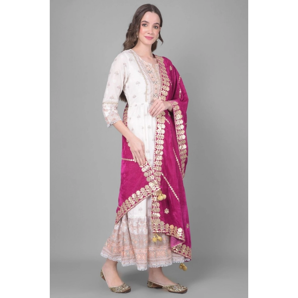 Generic Women's Velvet Gotta Patti Dupatta (Purple, Length: 2.25 to 2.50 Mtr) - Image 2