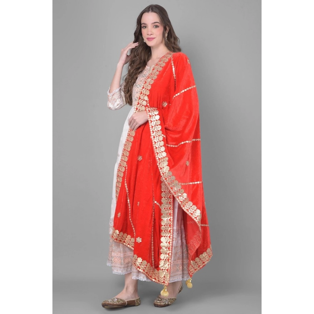 Generic Women's Velvet Gotta Patti Dupatta (Red, Length: 2.25 to 2.50 Mtr) - Image 3