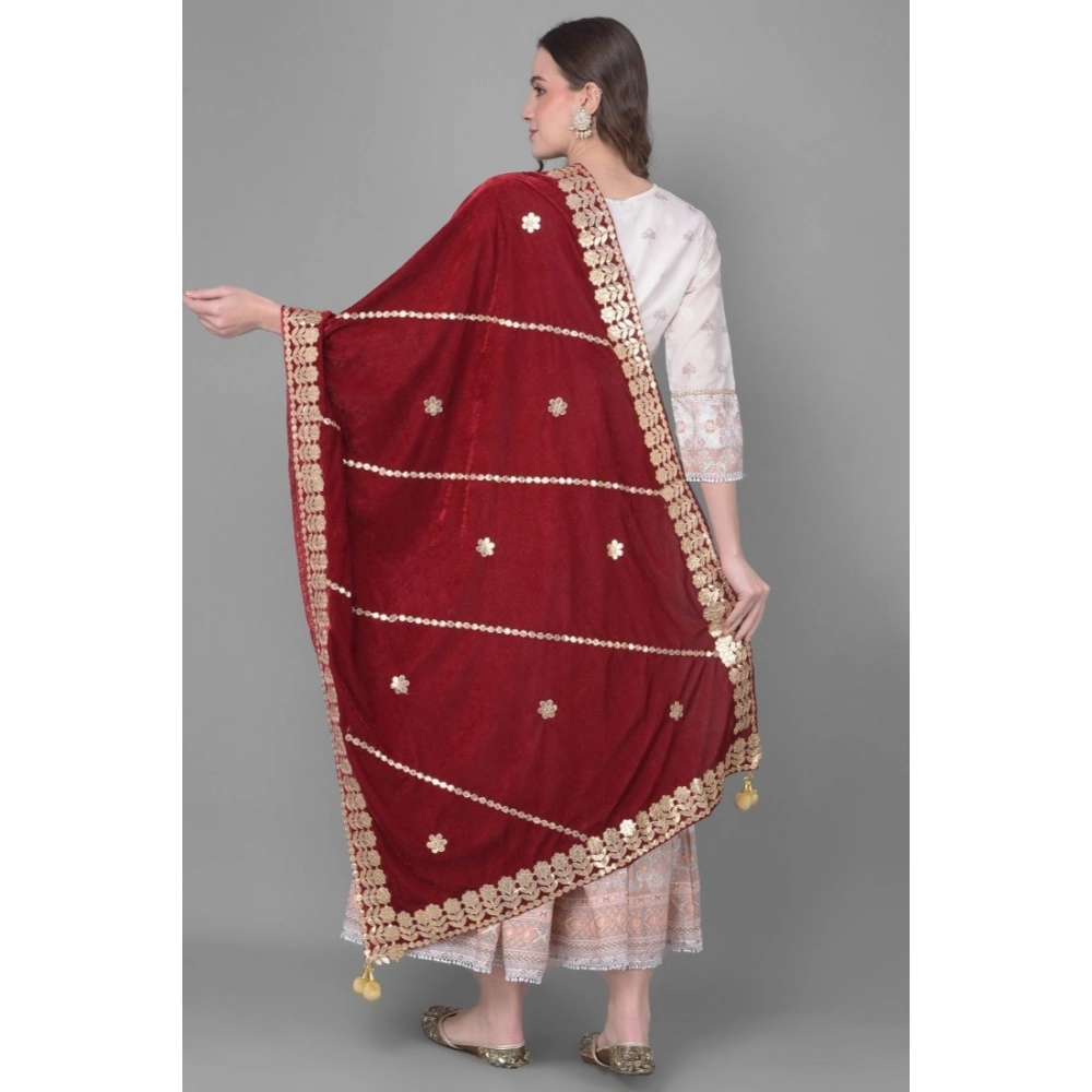 Generic Women's Velvet Gotta Patti Dupatta (Maroon, Length: 2.25 to 2.50 Mtr) - Image 4