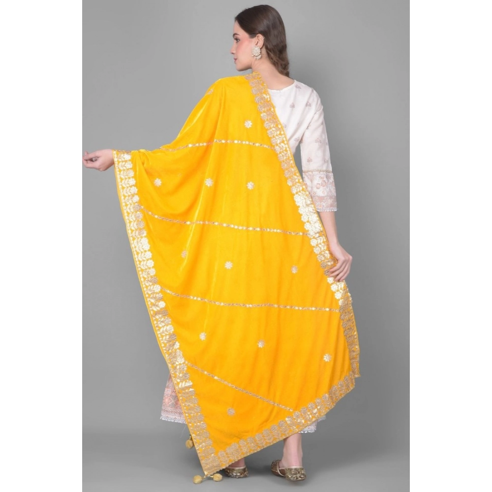 Generic Women's Velvet Gotta Patti Dupatta (Yellow, Length: 2.25 to 2.50 Mtr) - Image 4
