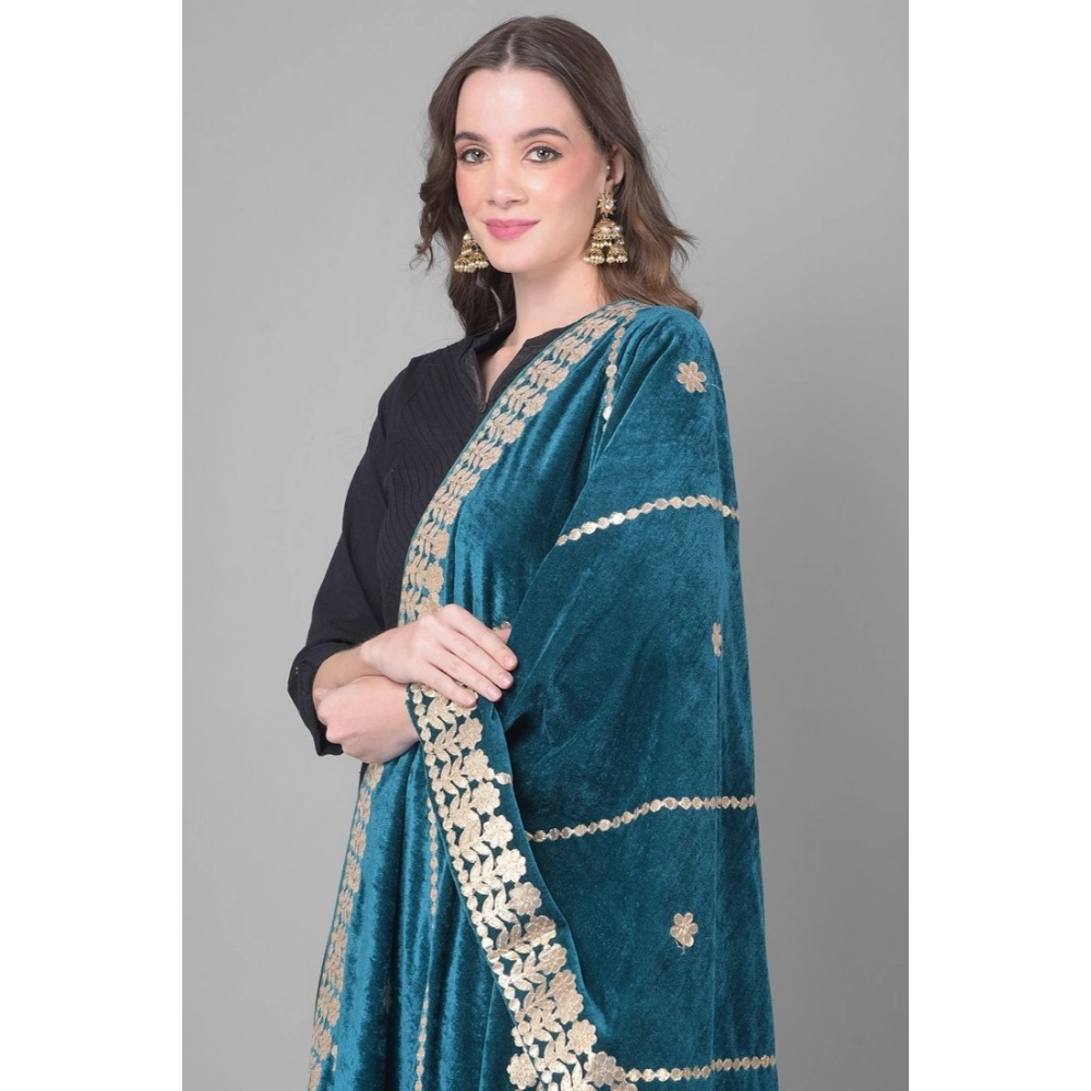 Generic Women's Velvet Gotta Patti Dupatta (Teal, Length: 2.25 to 2.50 Mtr) - Image 2