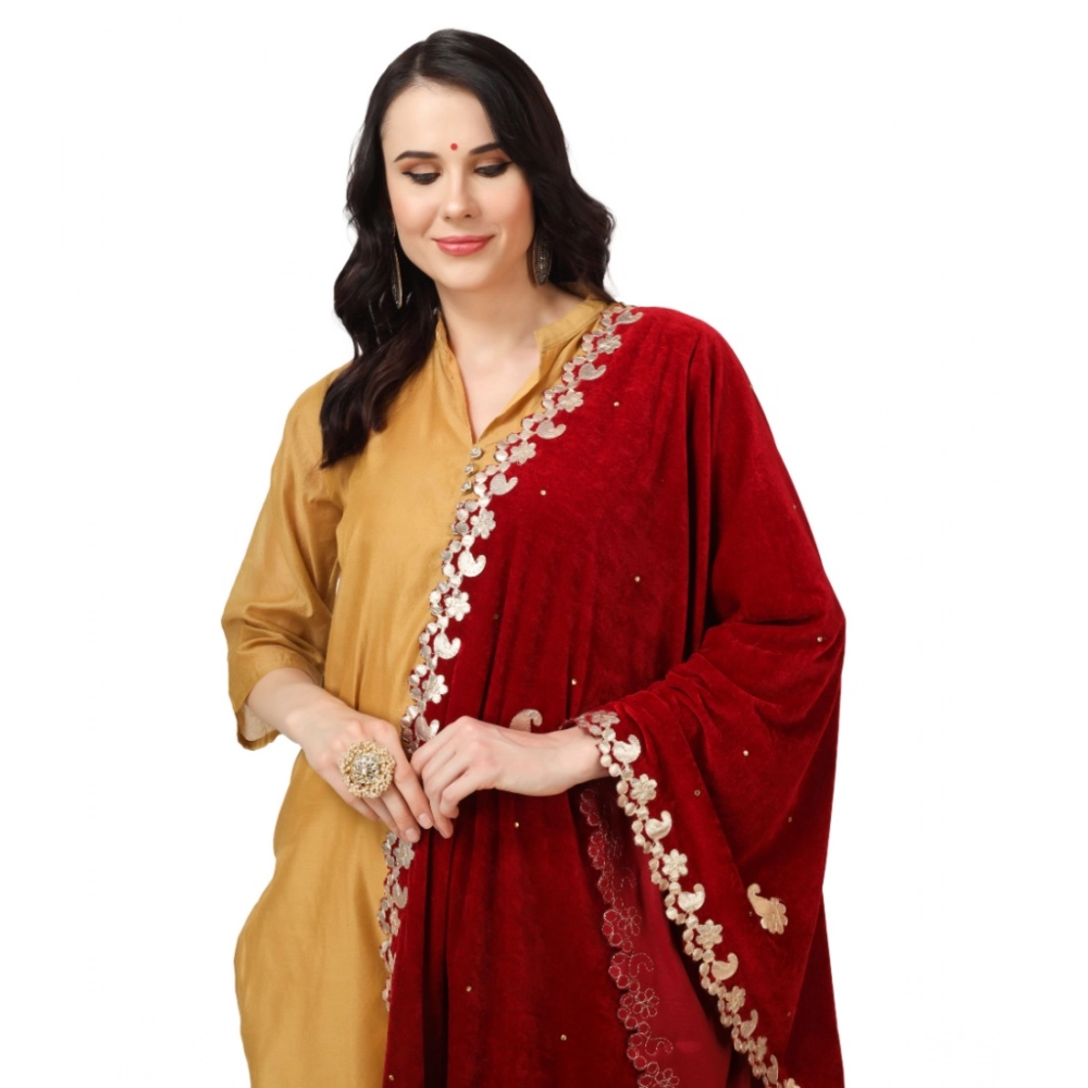 Generic Women's Velvet Gotta Patti Dupatta (Maroon, Length: 2.25 to 2.50 Mtr) - Image 5