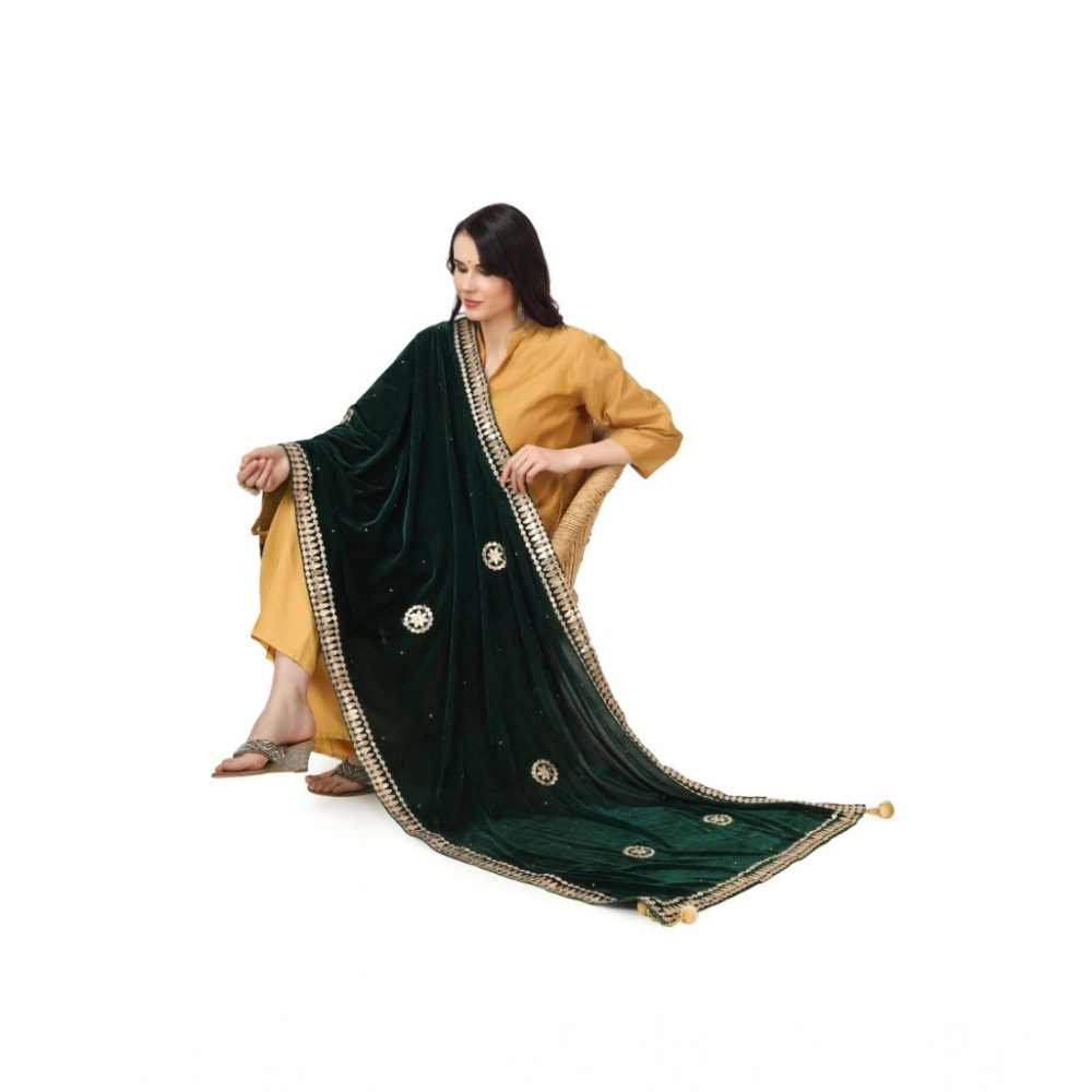 Generic Women's Velvet Gotta Patti Dupatta (Green, Length: 2.25 to 2.50 Mtr) - Image 2