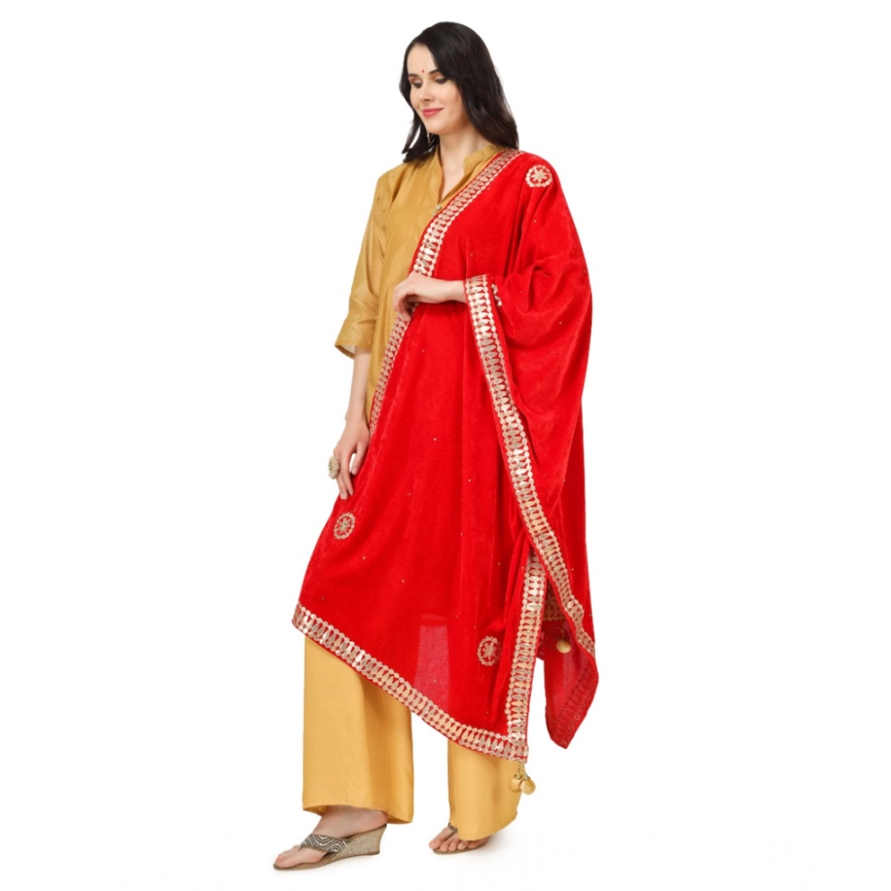 Generic Women's Velvet Gotta Patti Dupatta (Red, Length: 2.25 to 2.50 Mtr) - Image 5