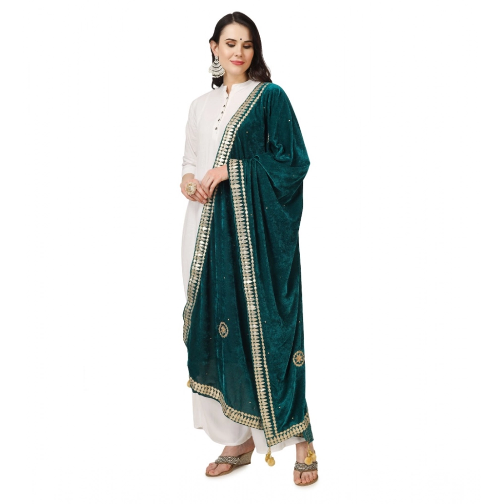 Generic Women's Velvet Gotta Patti Dupatta (Dark Green, Length: 2.25 to 2.50 Mtr) - Image 5