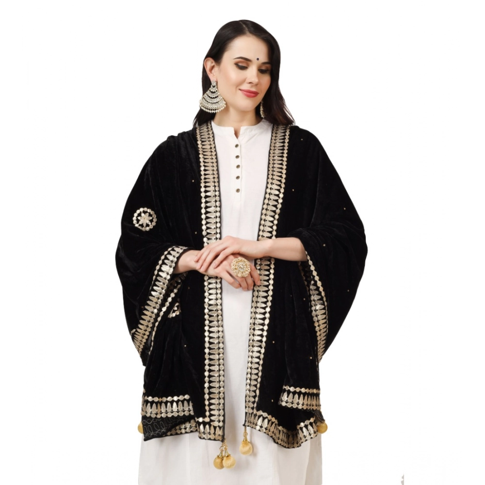 Generic Women's Velvet Gotta Patti Dupatta (Black, Length: 2.25 to 2.50 Mtr) - Image 3