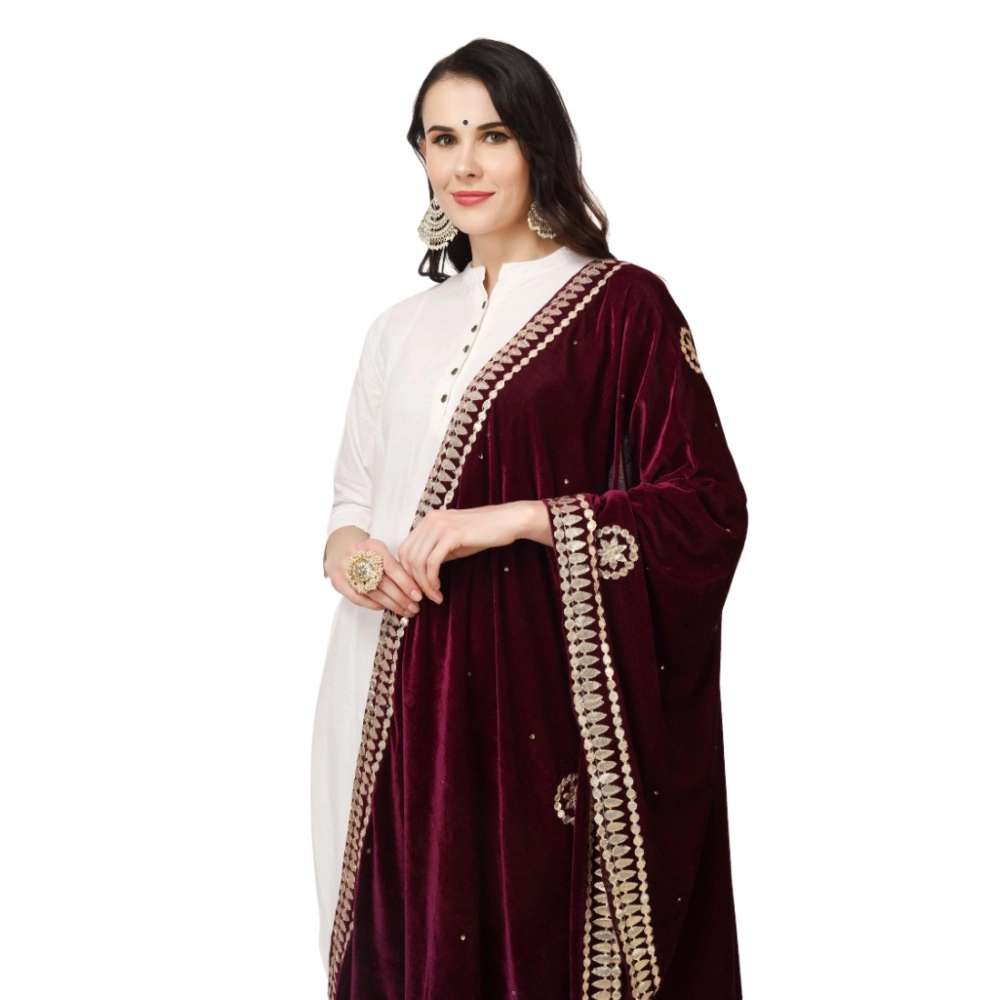 Generic Women's Velvet Gotta Patti Dupatta (Purple, Length: 2.25 to 2.50 Mtr) - Image 4