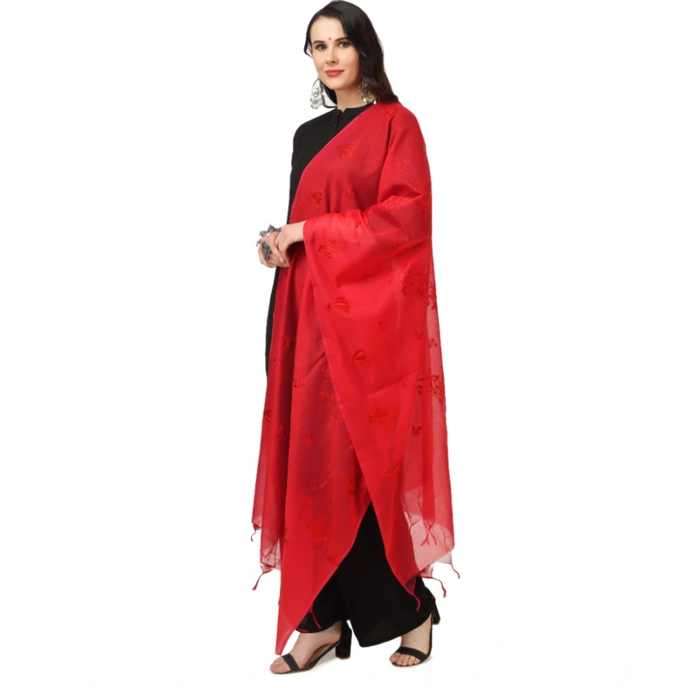 Generic Women's Cotton Embroidered Dupatta (Red, Length: 2.25 to 2.50 Mtr) - Image 2